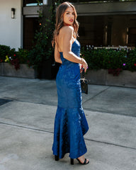 Elliana Strapless Embossed Ruffle Maxi Dress