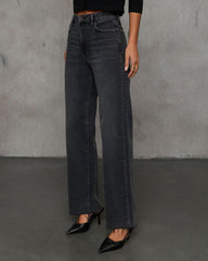 Dusky Charm Stretch High Rise Straight Leg Raw Hem Jeans