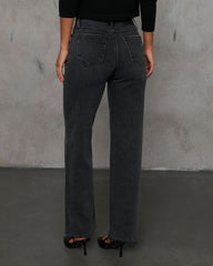 Dusky Charm Stretch High Rise Straight Leg Raw Hem Jeans