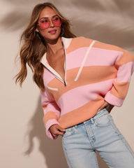 Sleek Stride Striped Quarter Zip Sweater