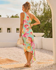 Modern Day Glam Printed One Shoulder Asymmetrical Maxi Dress