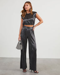 Sinclair Metallic Plisse Crop Blouse