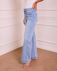 Rugged Charm Stretch High Rise Wide Leg Jeans