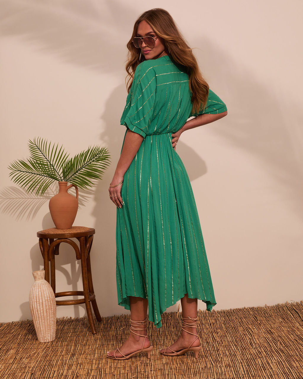 Haylee Flowy Metallic Stitch Midi Dress