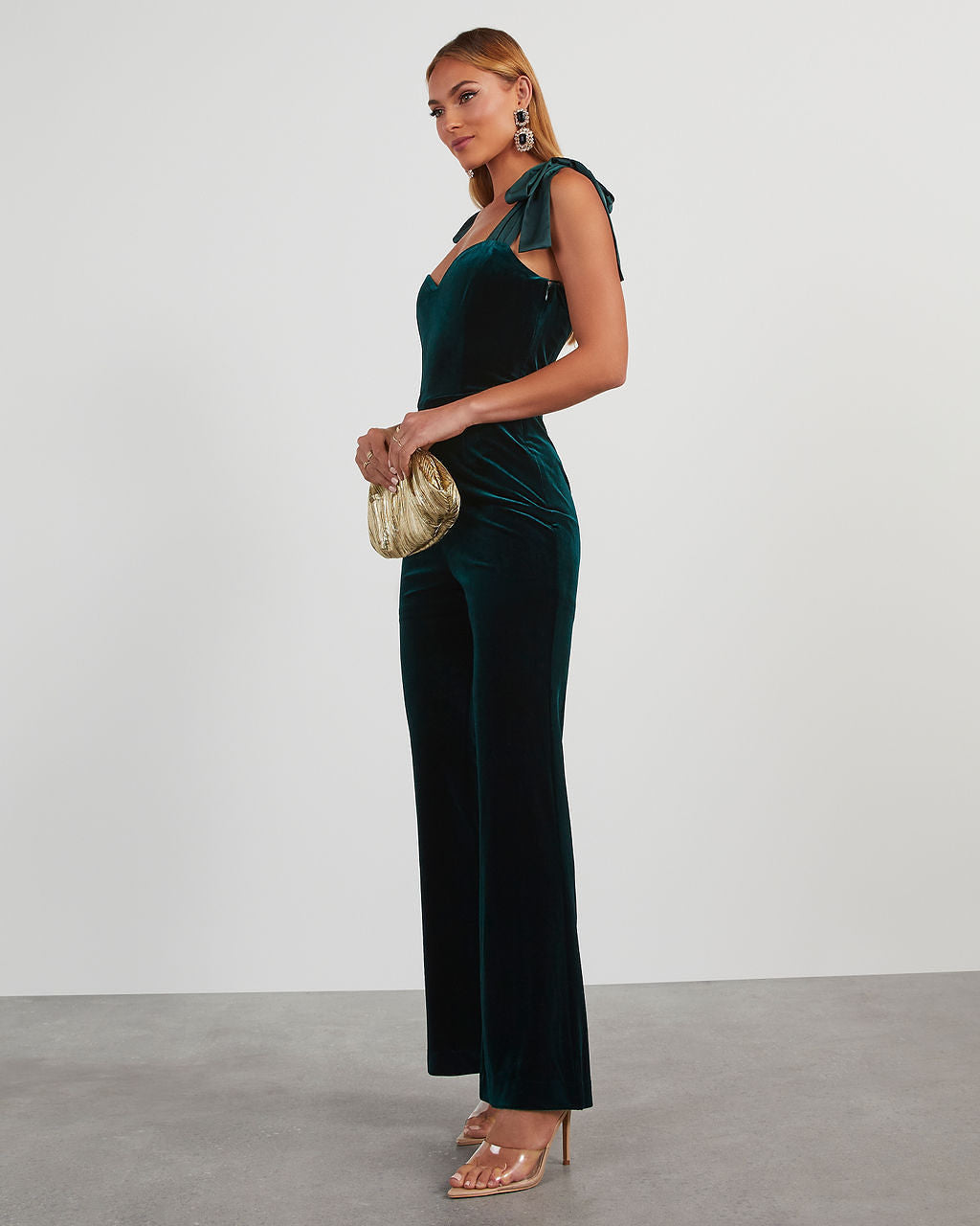 Logan Velvet Shoulder Tie Jumpsuit