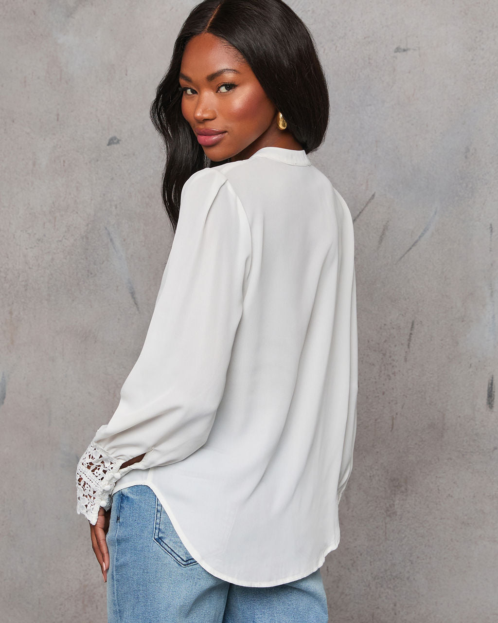 Girl Crush Lace Cuff Button Down Blouse