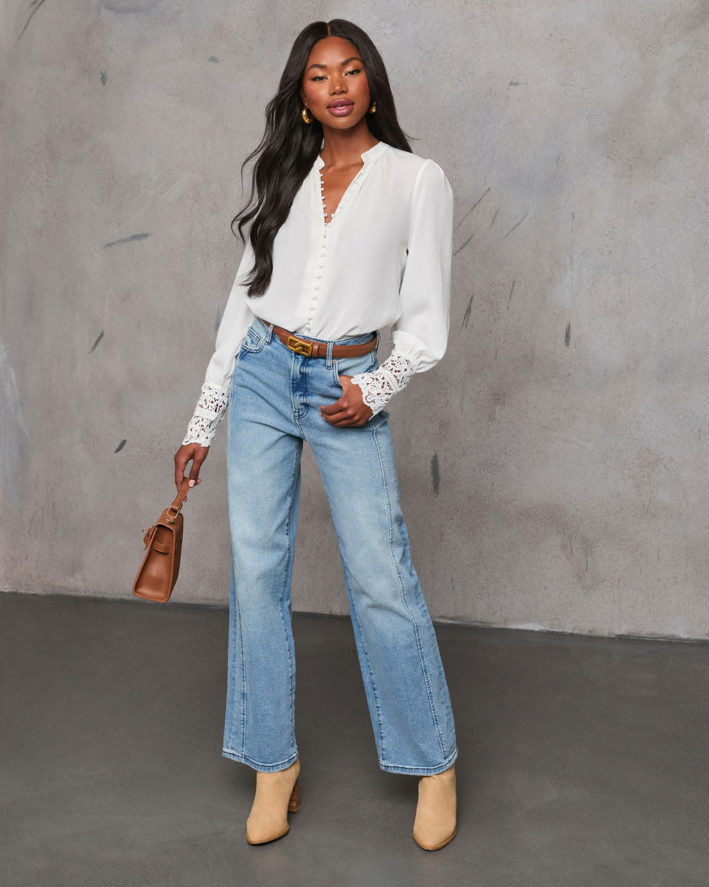 Girl Crush Lace Cuff Button Down Blouse