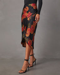 Mona Satin Floral Midi Skirt