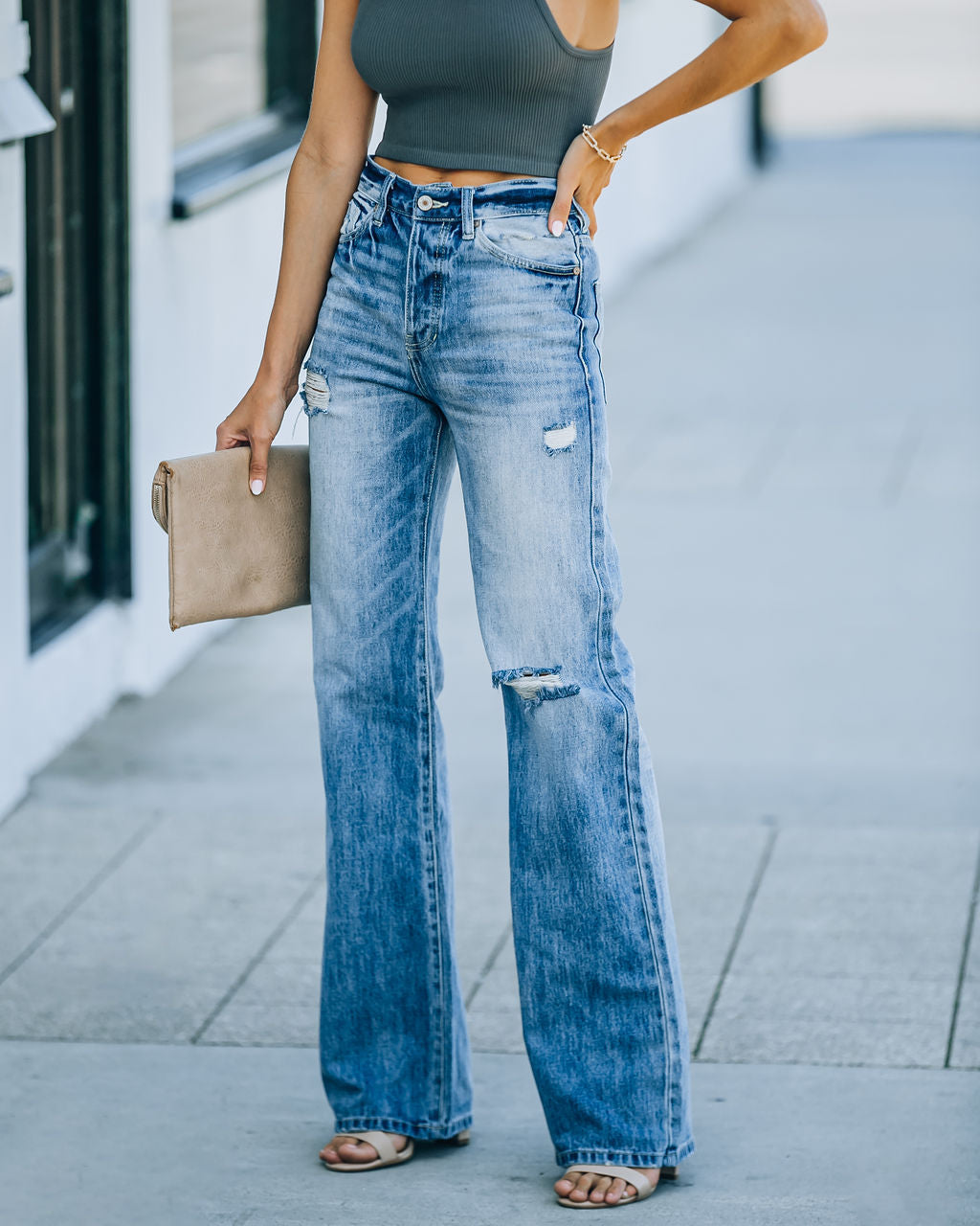 Warren High Rise Distressed 90'S Flare Denim