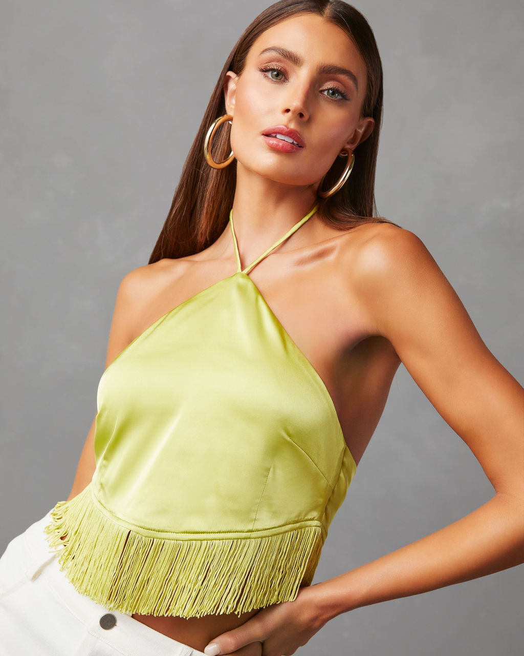 Viva La Vida Satin Fringe Hem Halter Top