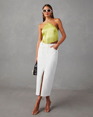 Viva La Vida Satin Fringe Hem Halter Top
