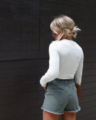 Viall Pocketed Paper Bag Denim Shorts