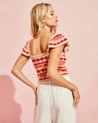 Josephine Cotton Crochet Knit Flutter Sleeve Top