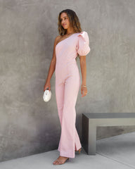 Robynn Cotton One Shoulder Flare Jumpsuit