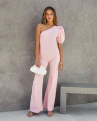 Robynn Cotton One Shoulder Flare Jumpsuit