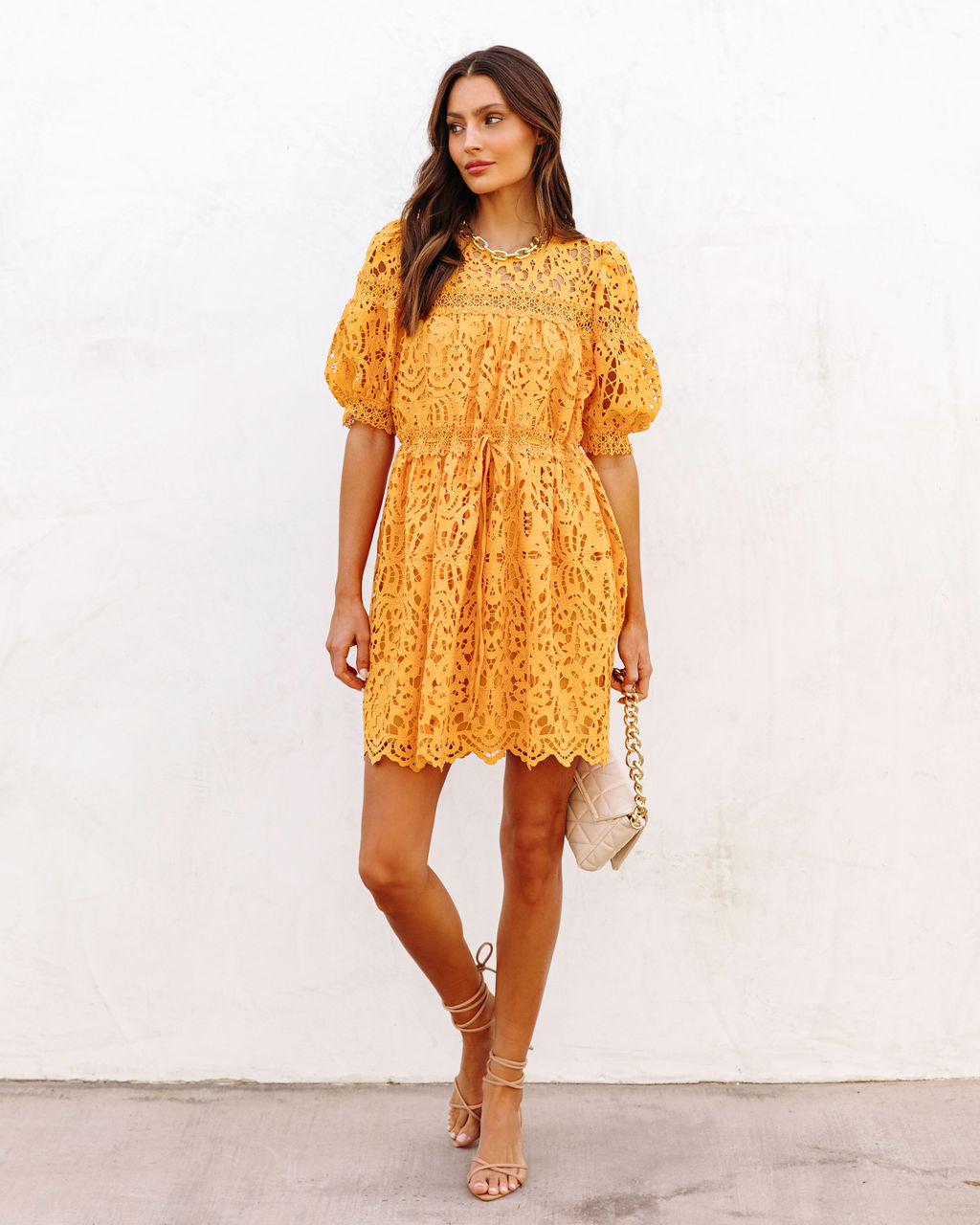 Sunflower Fields Crochet Lace Mini Dress