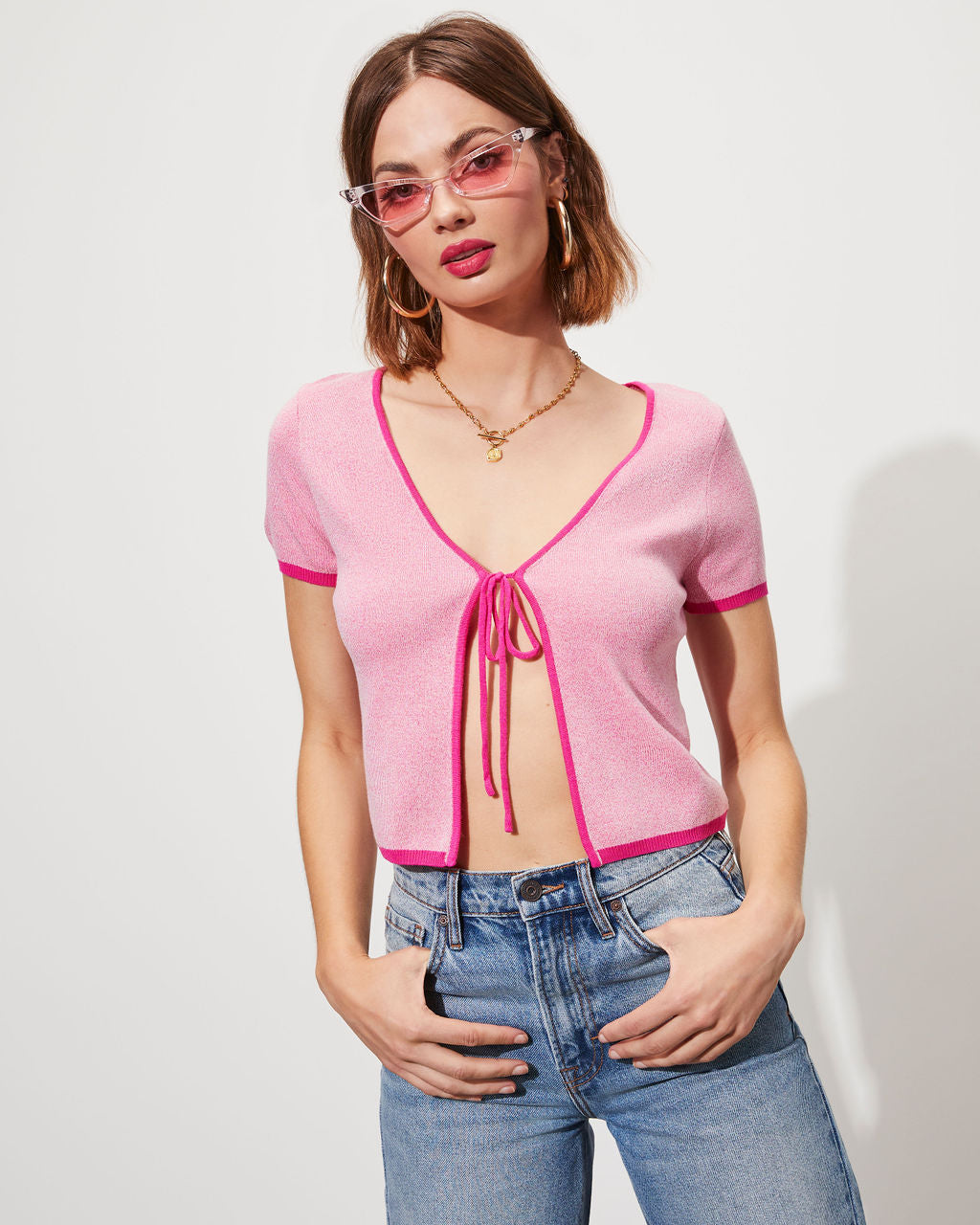 Visalia Tie Front Cropped Cardigan